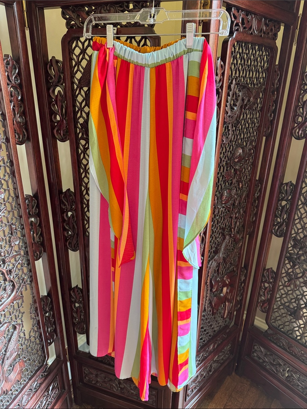 Show Me Your MuMu Wide Leg Striped Pants in Pink, Orange, Yellow, Green, XS